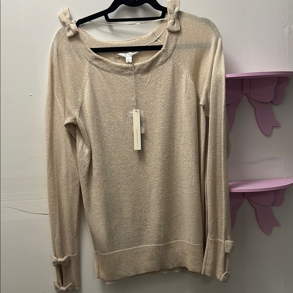 Gold Knit Sweater with Bow Accents